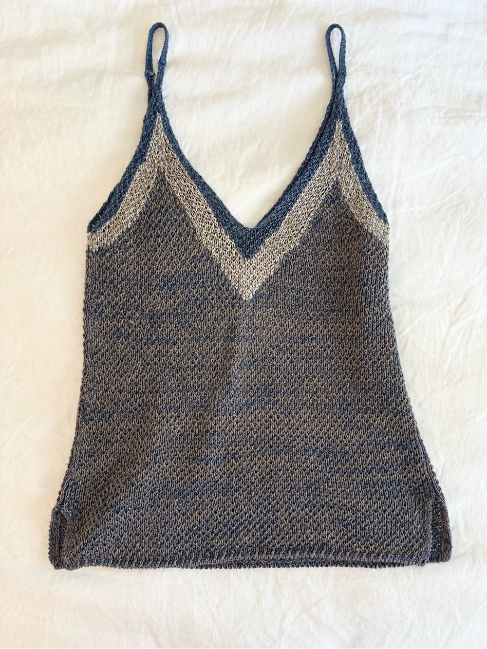 Adolfo Dominguez Knit Chevron Tank Top Blue Beige XS - Picture 4 of 5